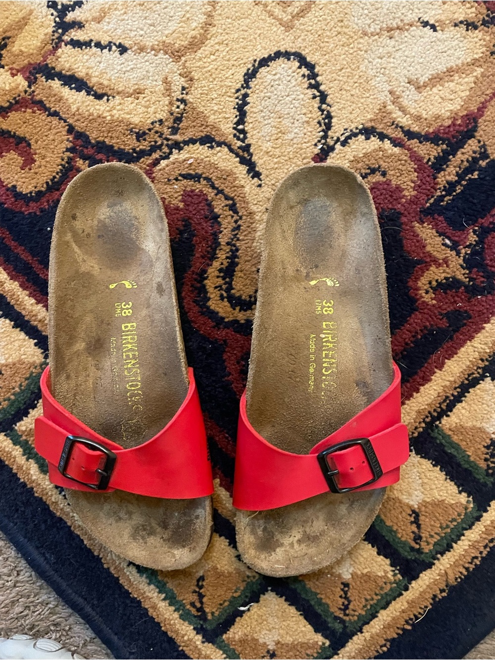 Birkenstock Red Madrid Sandal with Brown Suede Footbed